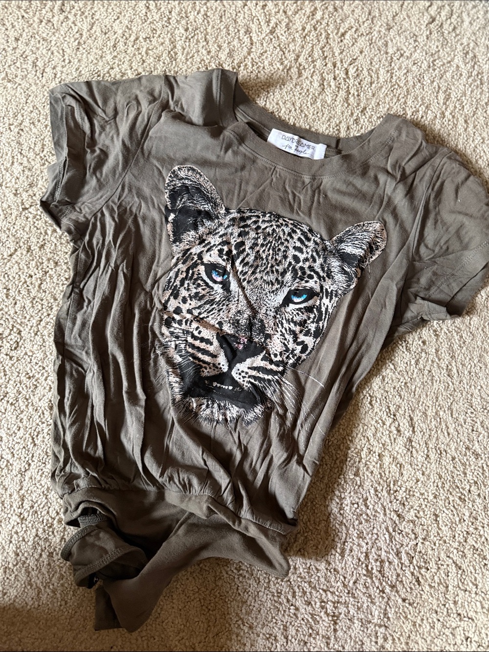 Daydreamer Olive Green Leopard Graphic Bodysuit